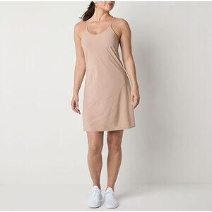Xersion Tennis Dress Women L Built in Bra Pickle Ball Racerback Toupe Stretch